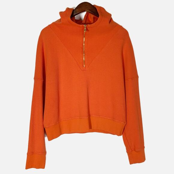 Fabletics Lizzie Half Zip Hoodie Women’s M Orange Waffle Knit Pullover - Picture 2 of 16